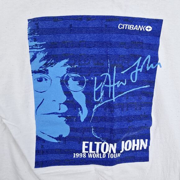 Vintage 90s Elton John White Shirt Sz XL 1998 World Tour Chopped Thrashed - Picture 9 of 13